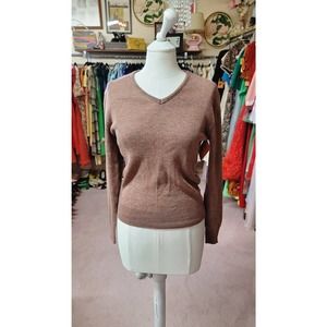 L vintage brown knit v-neck sweater 1970s